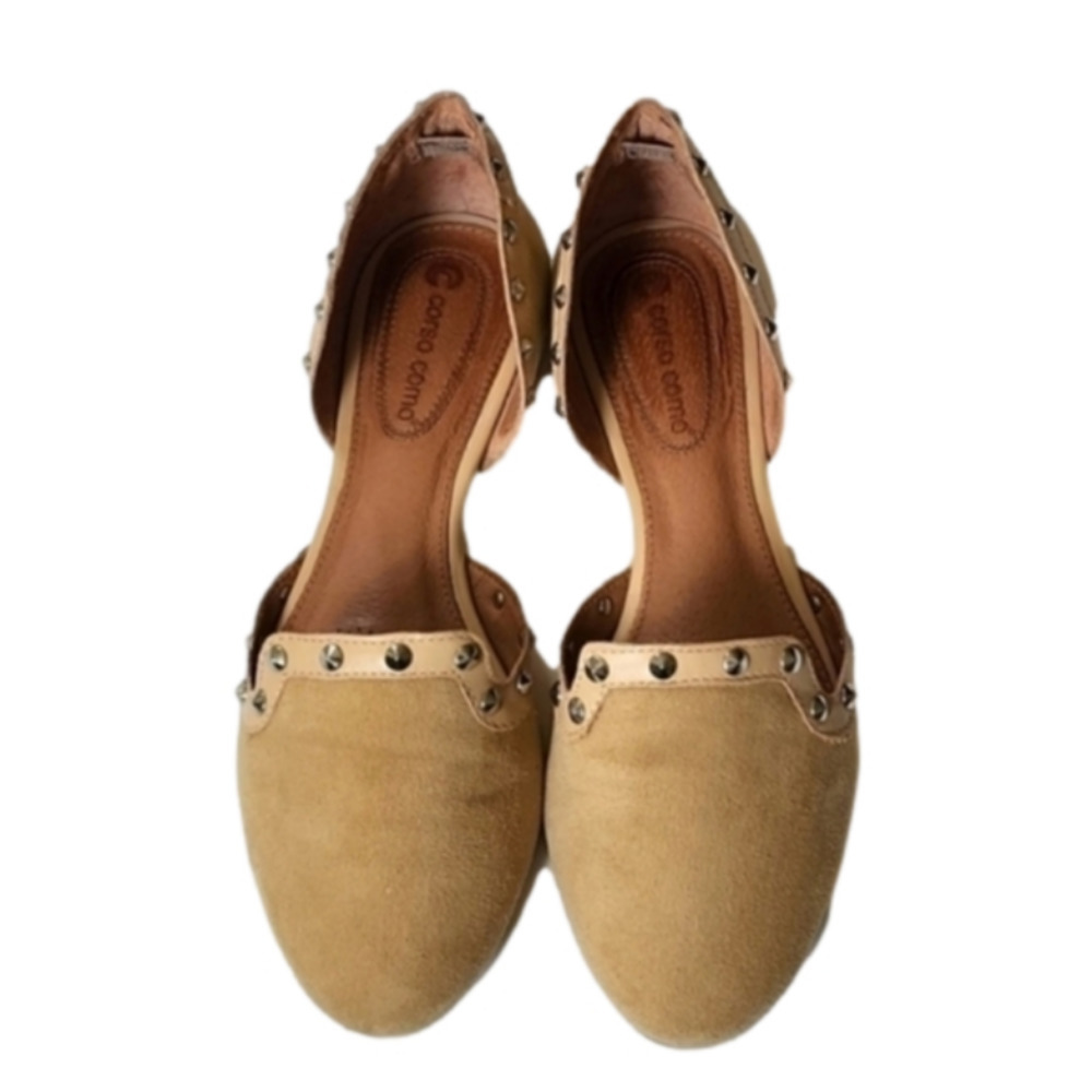 Corso Como D'orsay Studded Slip-on Tan Leather Flats Size 8.5